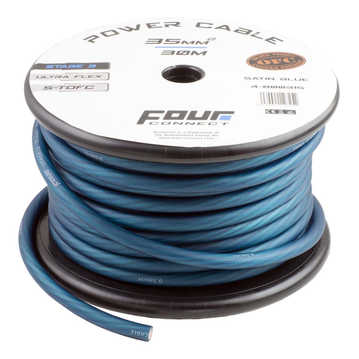 FOUR Connect STAGE3 (OFC with a silver coating) power wire, BLUE (35 mm²). 4-800315