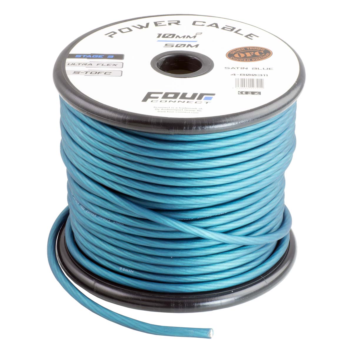 FOUR Connect STAGE3 (OFC with a silver coating) power wire, BLUE (10 mm²). 4-800311
