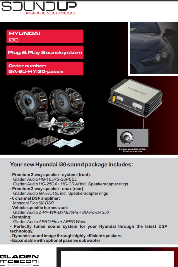 Gladen SoundUp installation kit for Hyundai i30 (2017->).