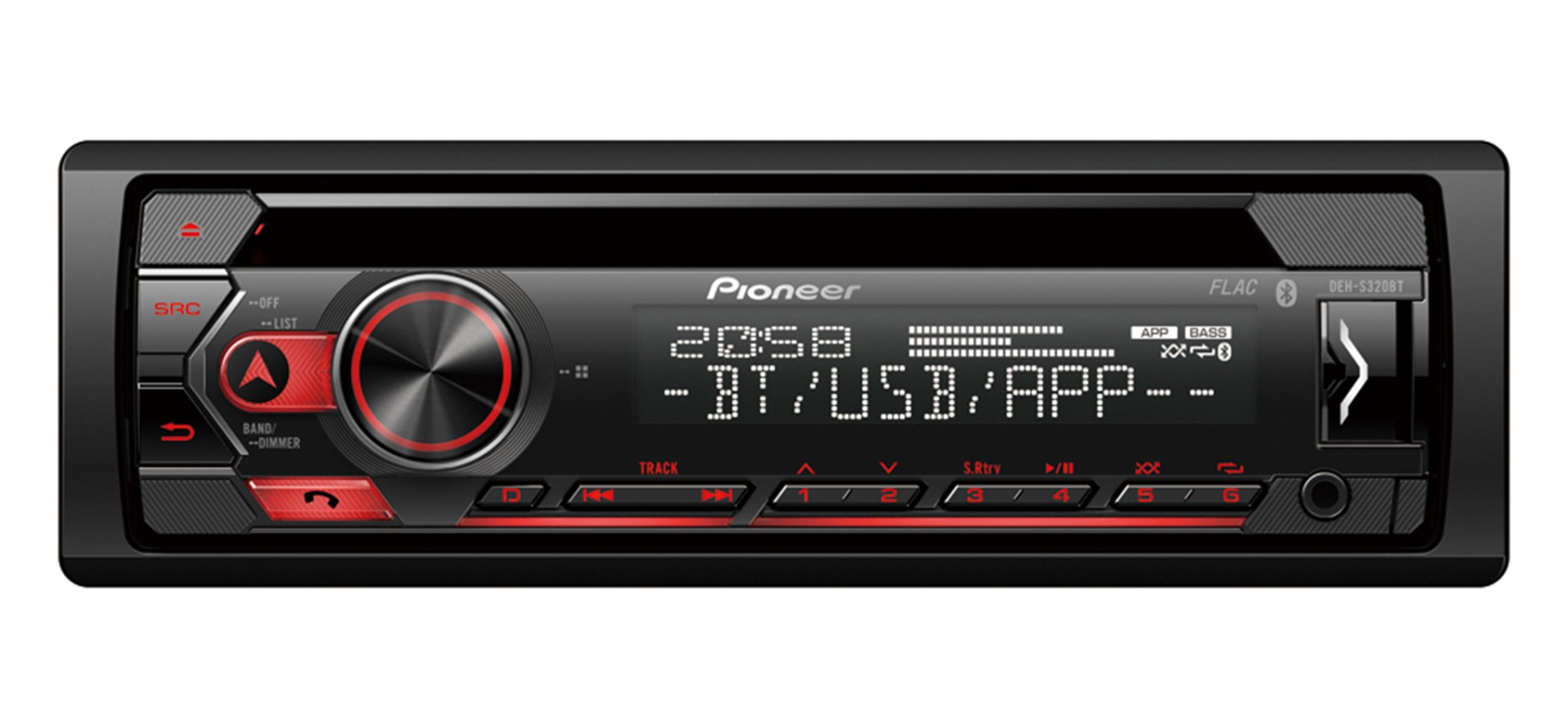 Pioneer DEH-S320BT receiver with CD, USB, Bluetooth, AUX.