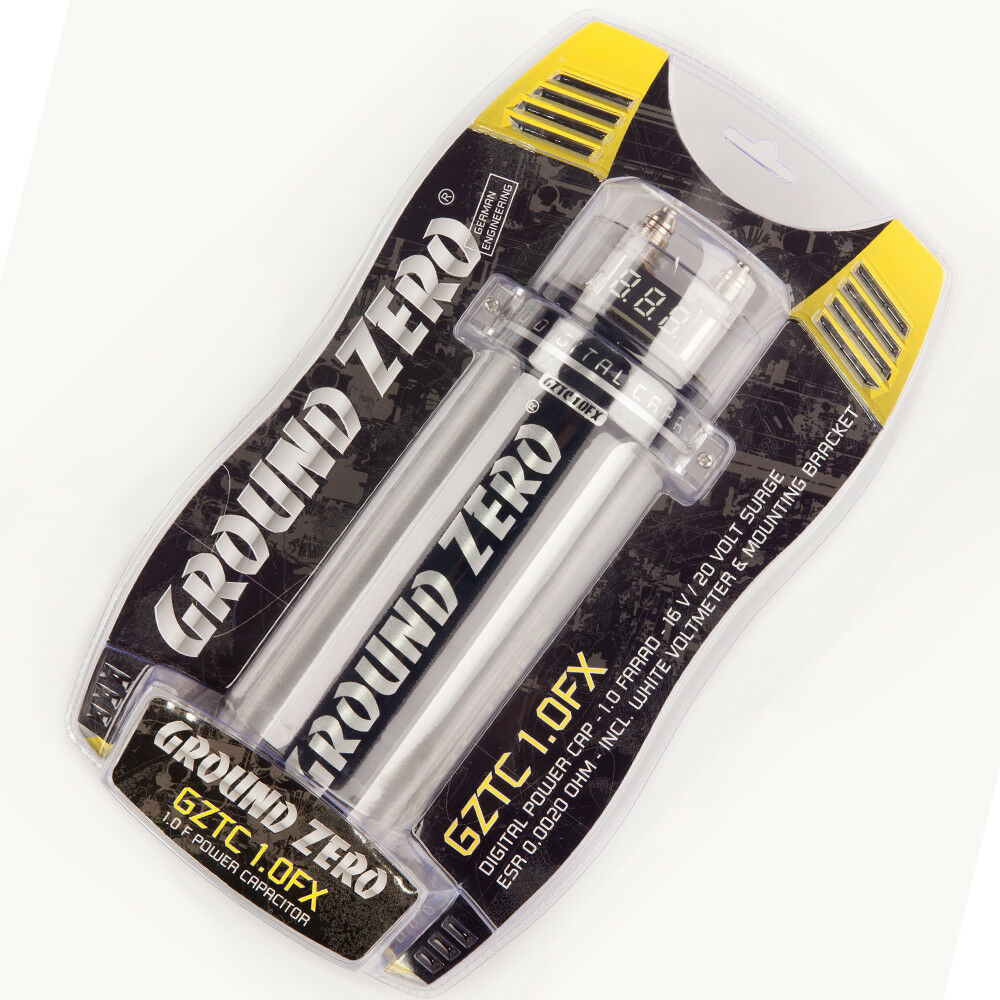 Ground Zero GZTC 1.0FX car audio capacitor with digital voltmeter (1.0 Farad)