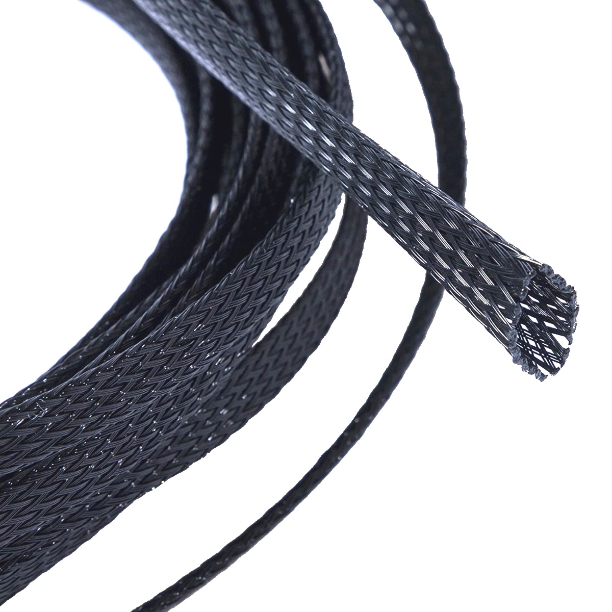 Expandable braided cable sleeving (Black, 12.0 mm). 