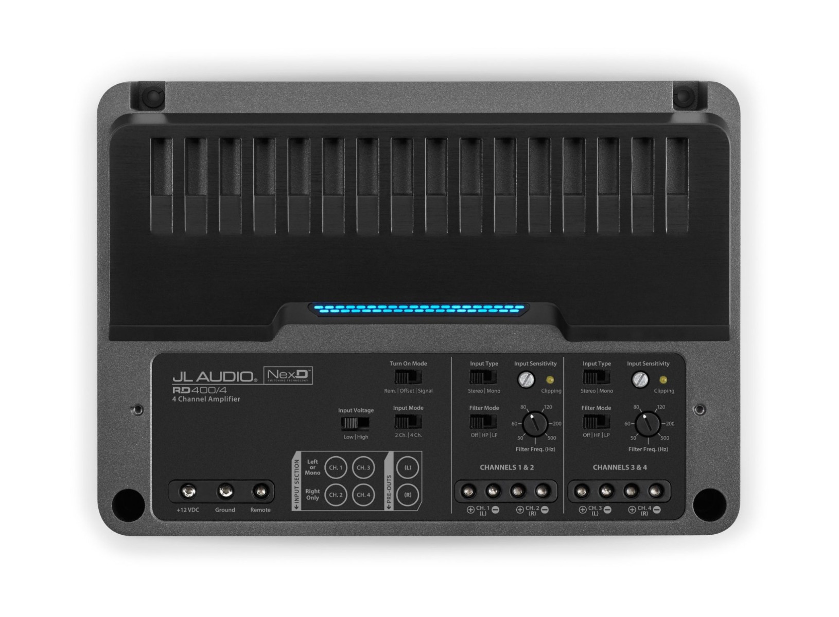 JL Audio RD400/4 (D class) power amplifier (4-channel).