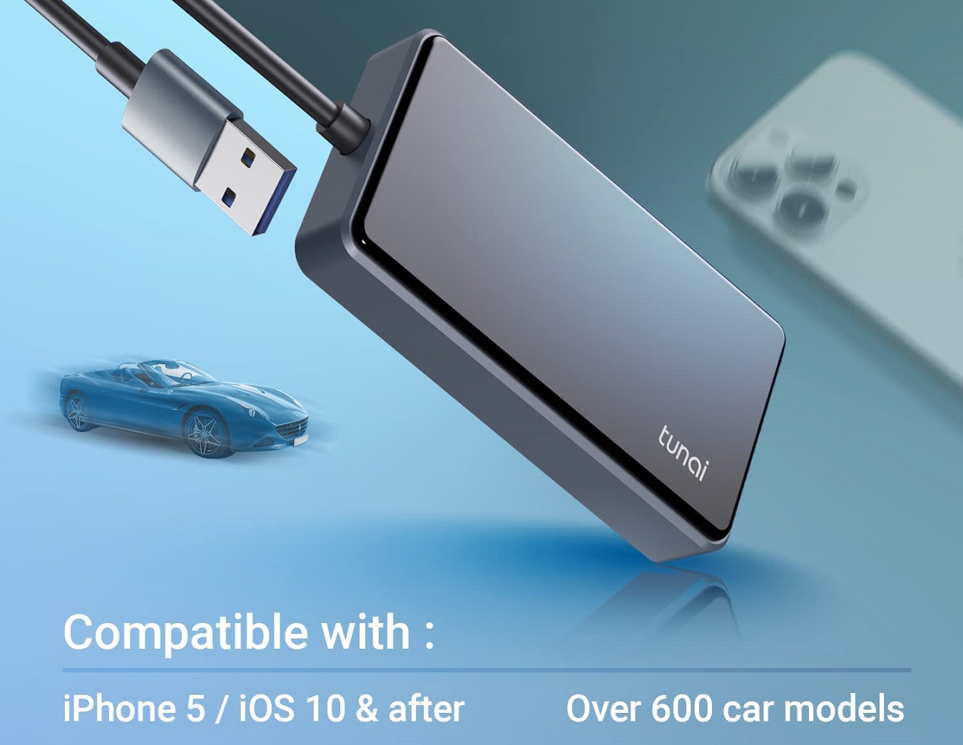 TUNAI DragonFLY wireless CarPlay adapter for iPhone.