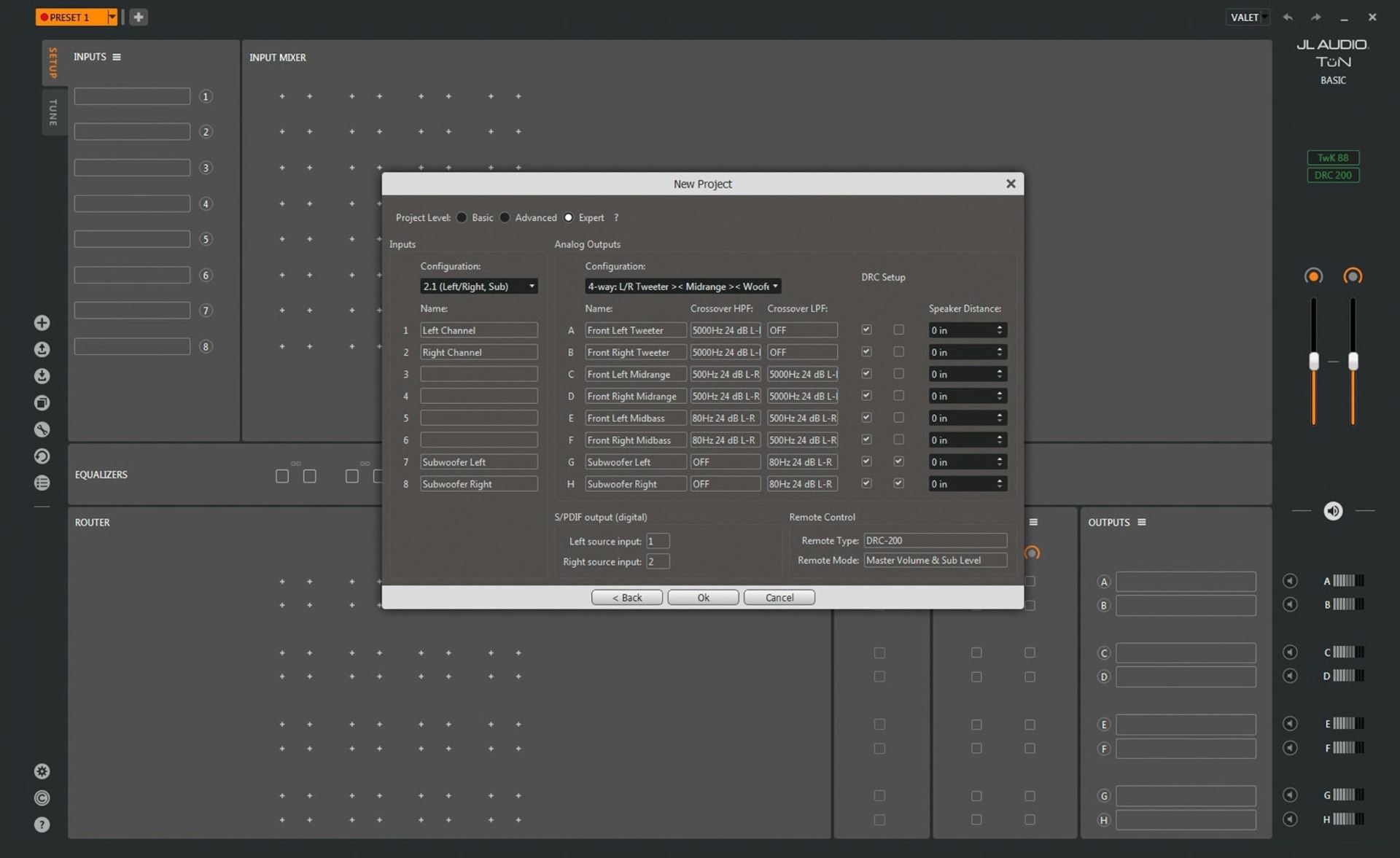 JL Audio TwK-D8 system tuning DSP controlled.