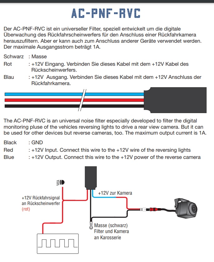 NavLinkz suppression filter 12V for reversing light signal. AC-PNF-RVC