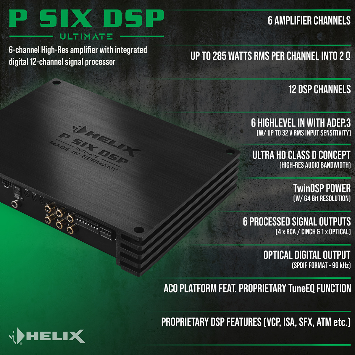 Helix P SIX DSP ULTIMATE (D class) power amplifier (6-channel) with DSP.