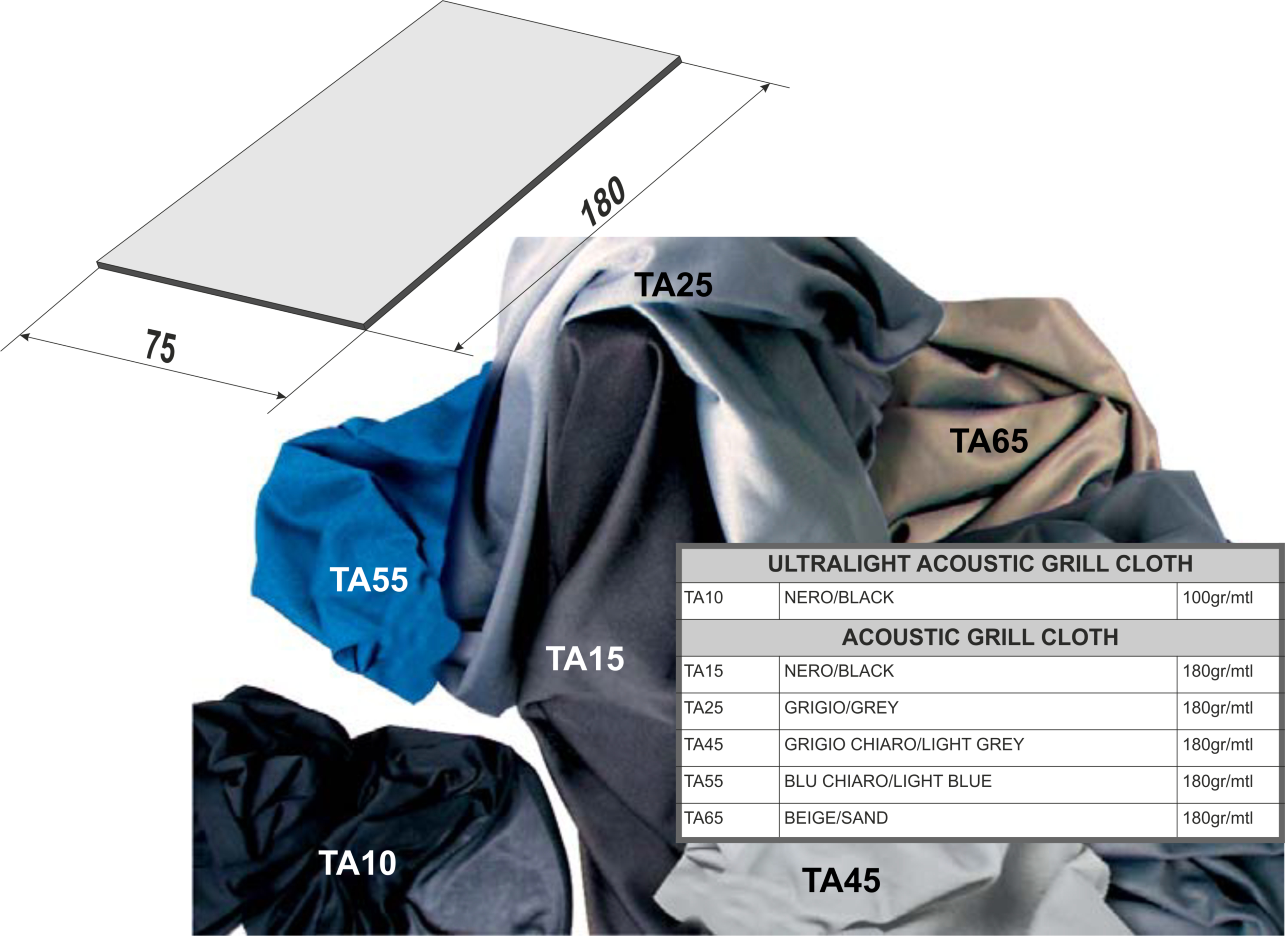 Acoustically transparent cloth, GREY (1.35 m2). Audiocomp TA25