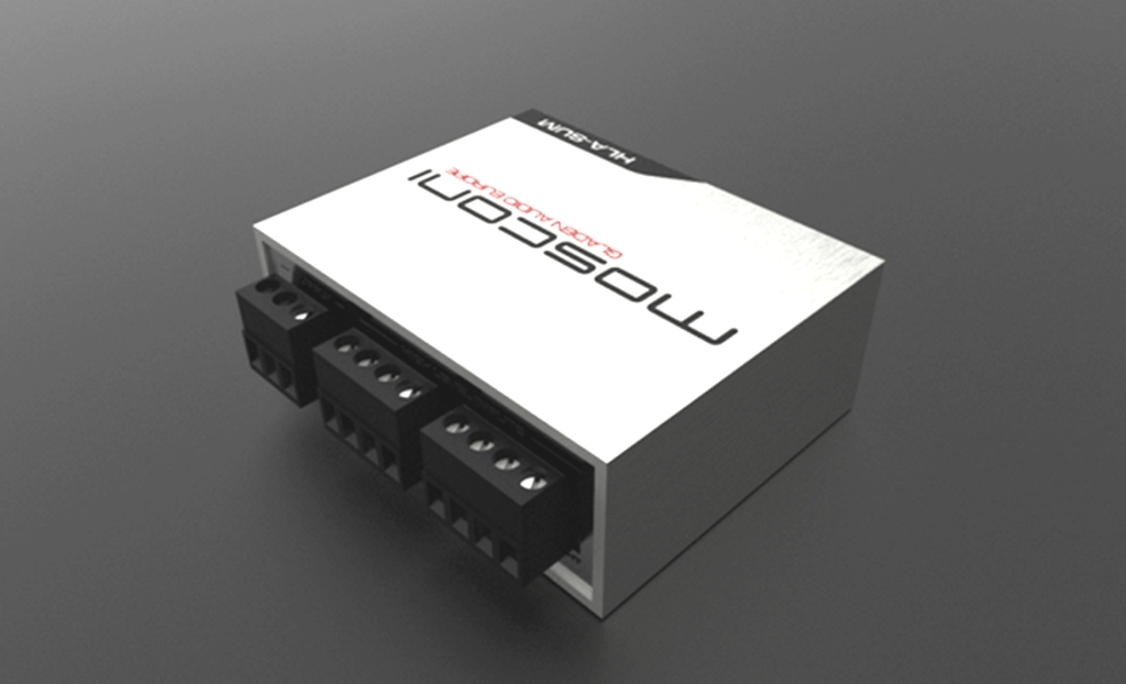 High level speaker signal to Low level RCA adapter (4-channel). Mosconi HLA-SUM.