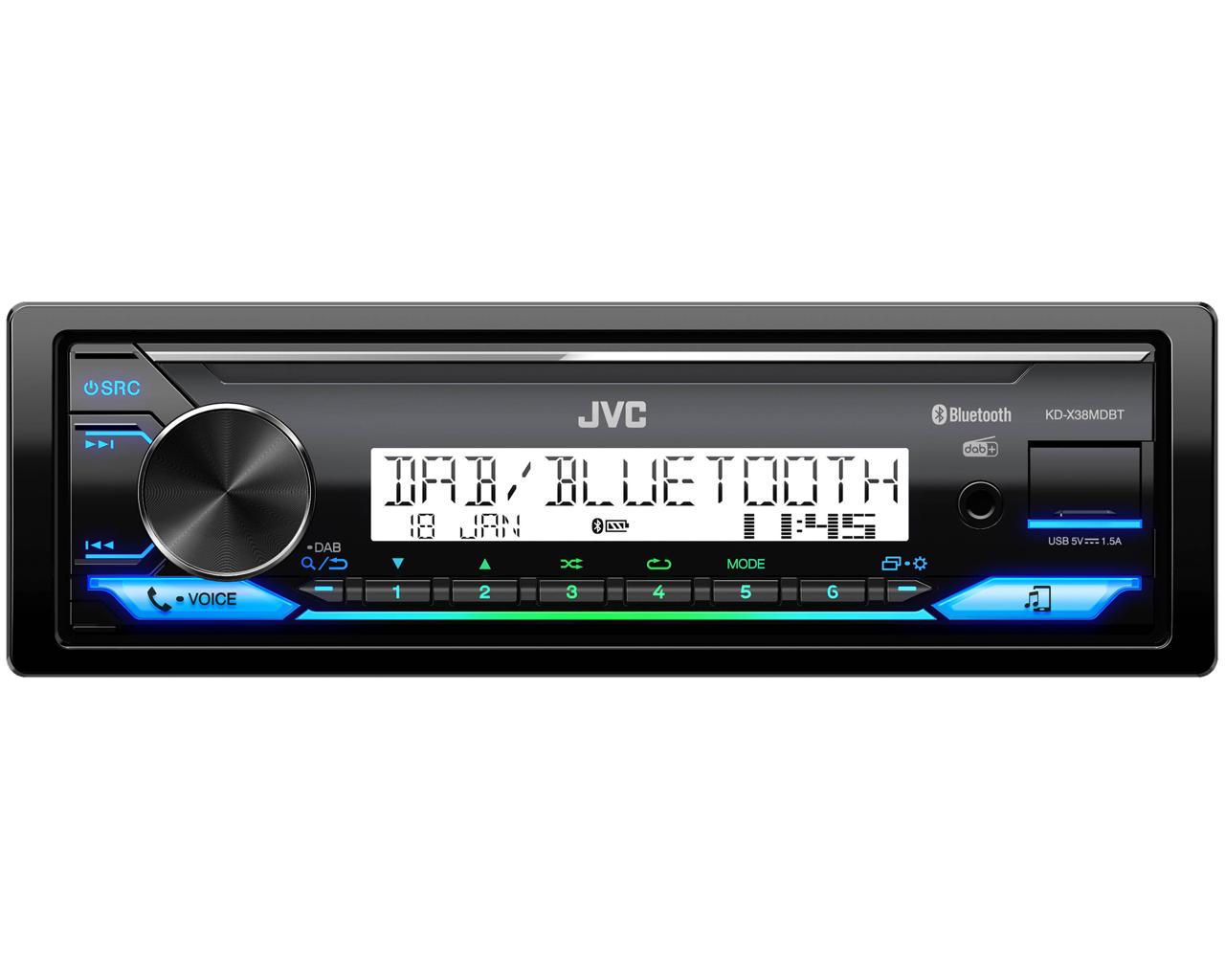 JVC KD-X38MDBT receiver with USB, Bluetooth.