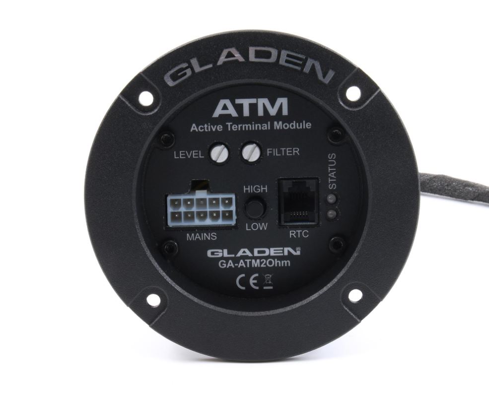 Gladen ATM4 (D class) power amplifier inside subwoofer box (mono, 4 Ohm).