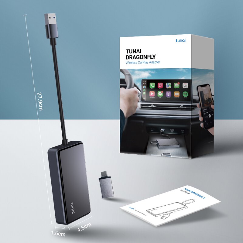 TUNAI DragonFLY wireless CarPlay adapter for iPhone.