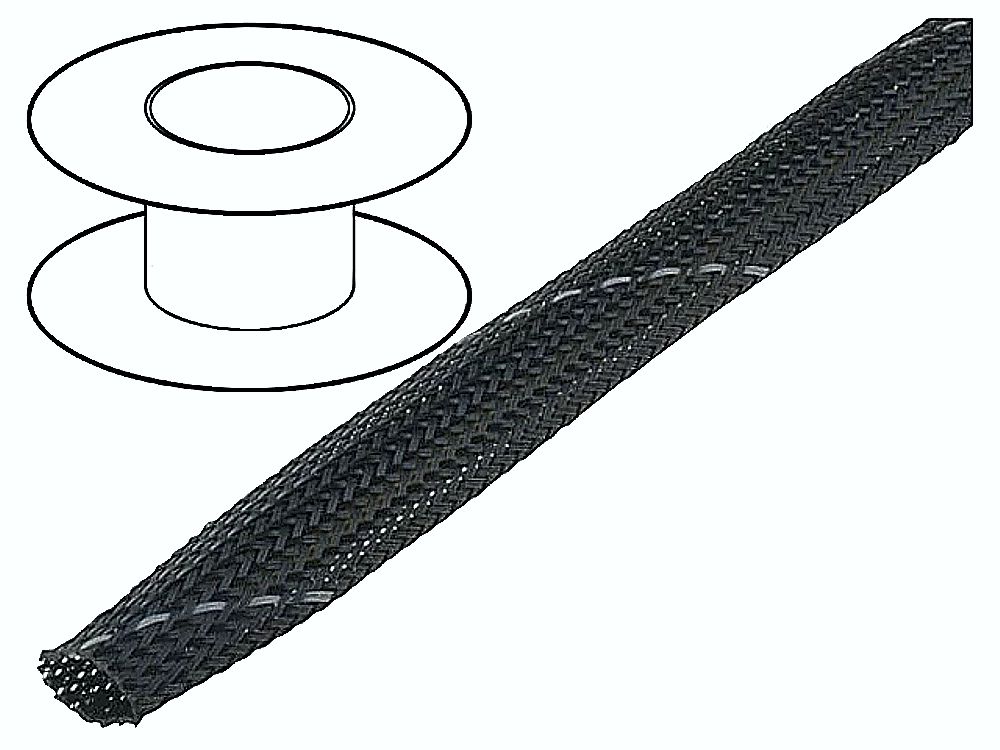 Expandable braided cable sleeving (Black/Gray, 12.0 mm).